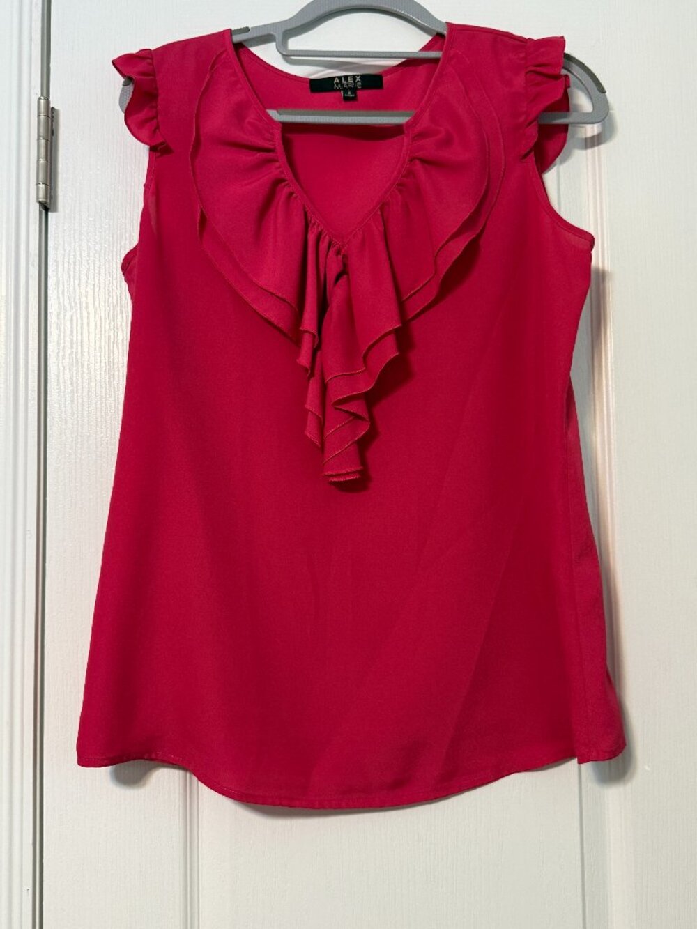 Alex Marie Hot Pink Sleeveless Ruffle Front Blouse Size Small